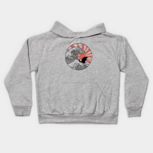 The great wave of Godzilla rising sun Kids Hoodie